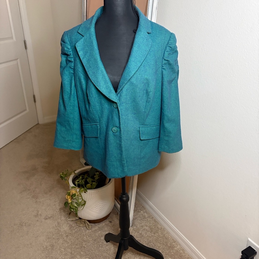 The LIMITED Teal Puff Sleeve cropped Blazer